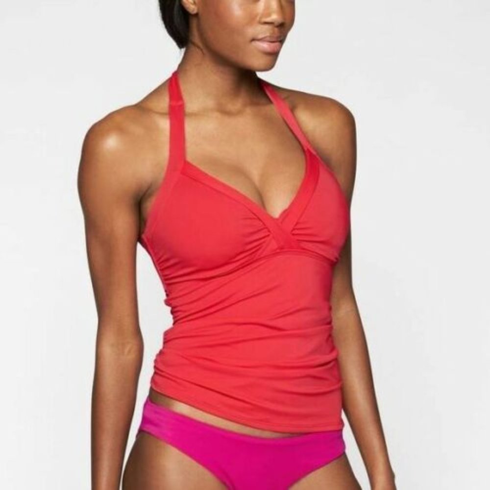 Athleta Red Bra Cup Halter Tankini Top 34BC NWT